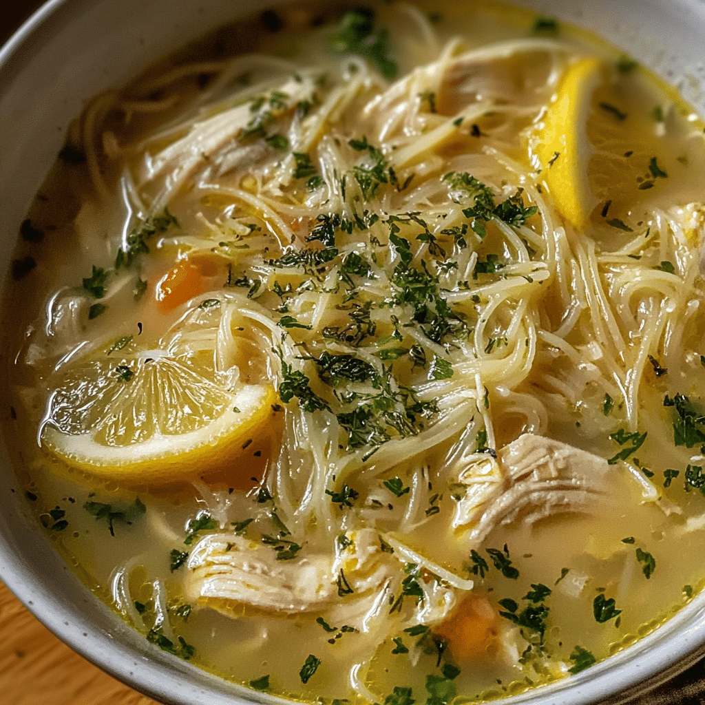 Lemon Chicken Soup with Angel Hair Pasta