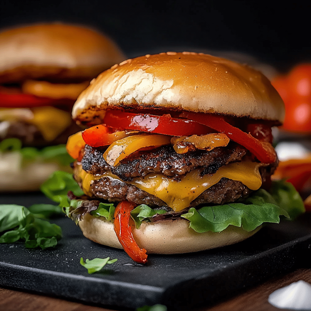 Spicy Fajita Burgers with Cheddar & Peppers