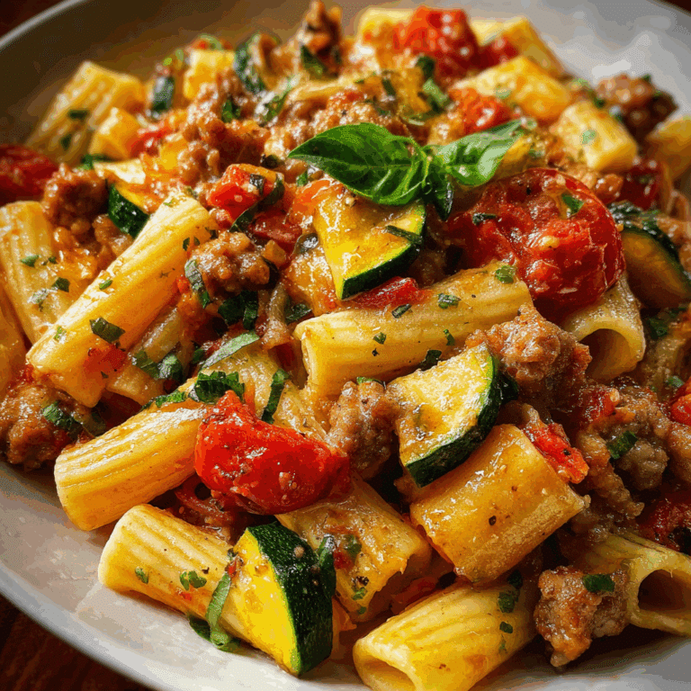 Rigatoni with Sausage, Tomatoes & Zucchini