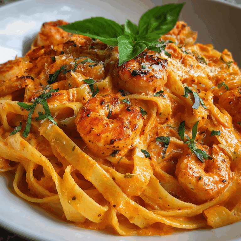 Shrimp Fettuccine with Creamy Roasted Red Pepper Sauce