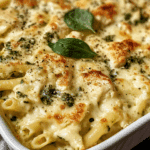 Chicken Alfredo Casserole with Spinach and Pesto