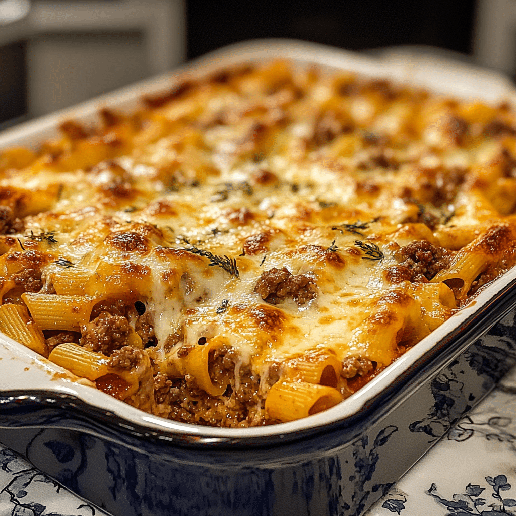 Greek Baked Ziti with Ground Beef and Mozzarella