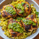 Peruvian Chicken and Rice with Green Sauce