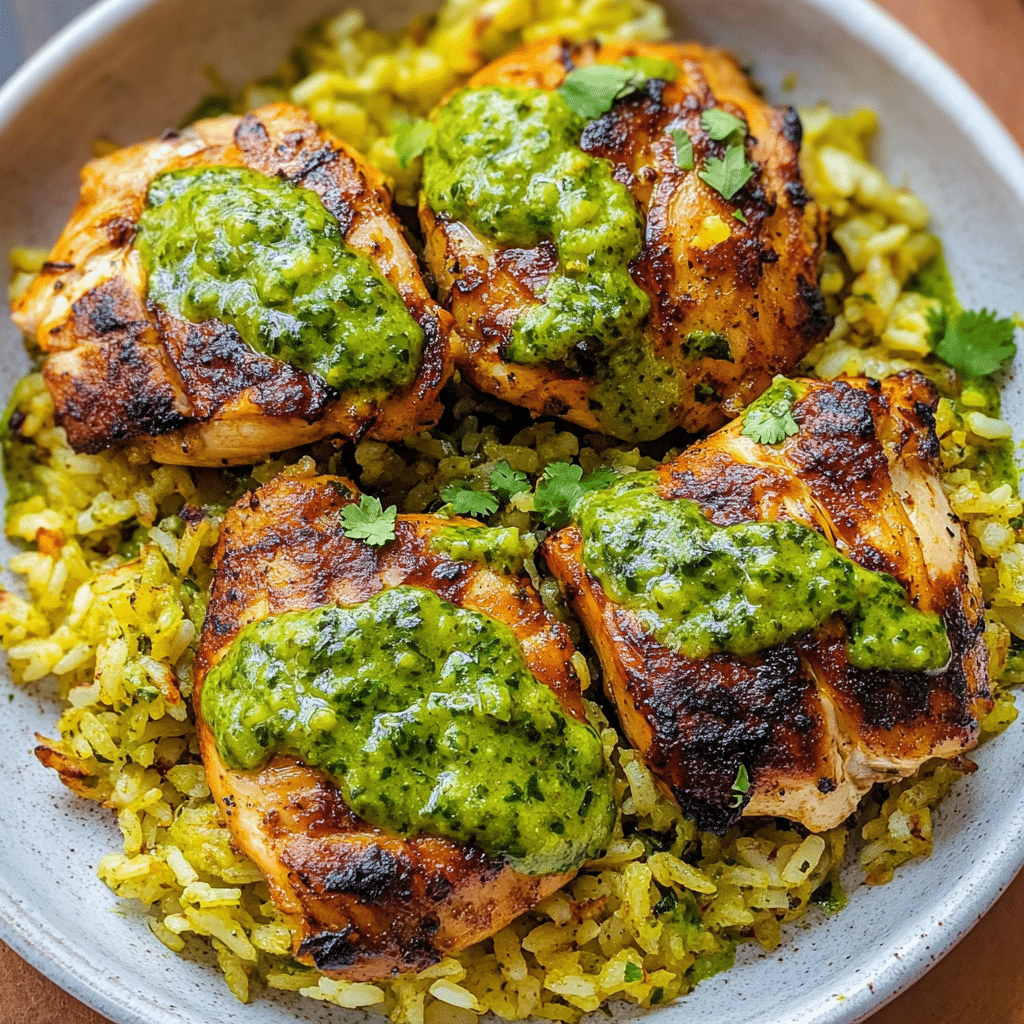 Peruvian Chicken and Rice with Green Sauce