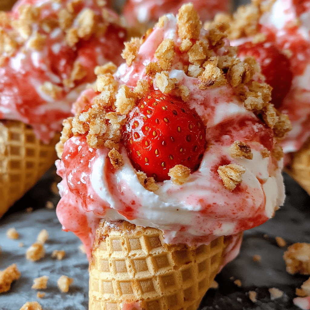Strawberry Crunch Cheesecake Cones