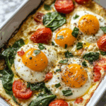 Baked Feta Eggs with Tomatoes and Spinach