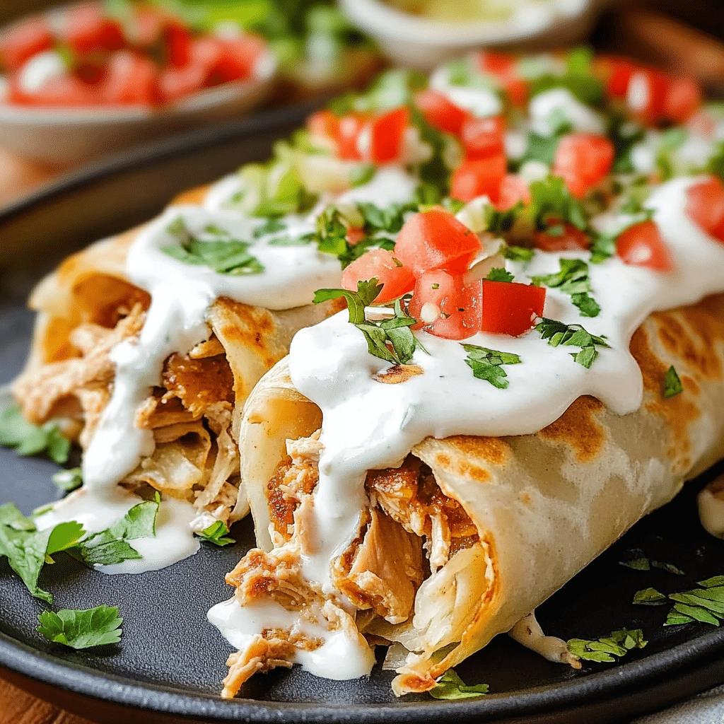 Chicken Chimichangas with Sour Cream Sauce