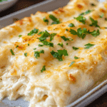 Creamy White Queso Enchiladas with Shredded Chicken