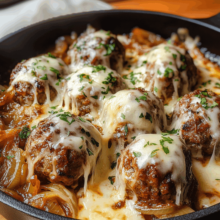 French Onion Meatballs with Melted Gruyere