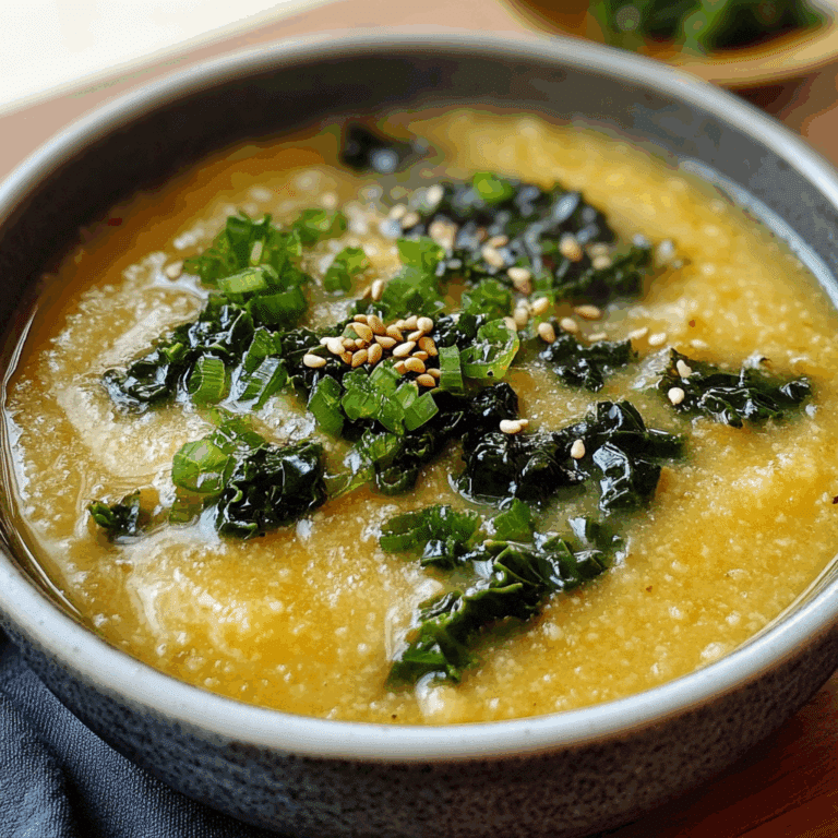 Hearty Vegan Polenta and Kale Soup With Miso and Toasted Sesame Oil