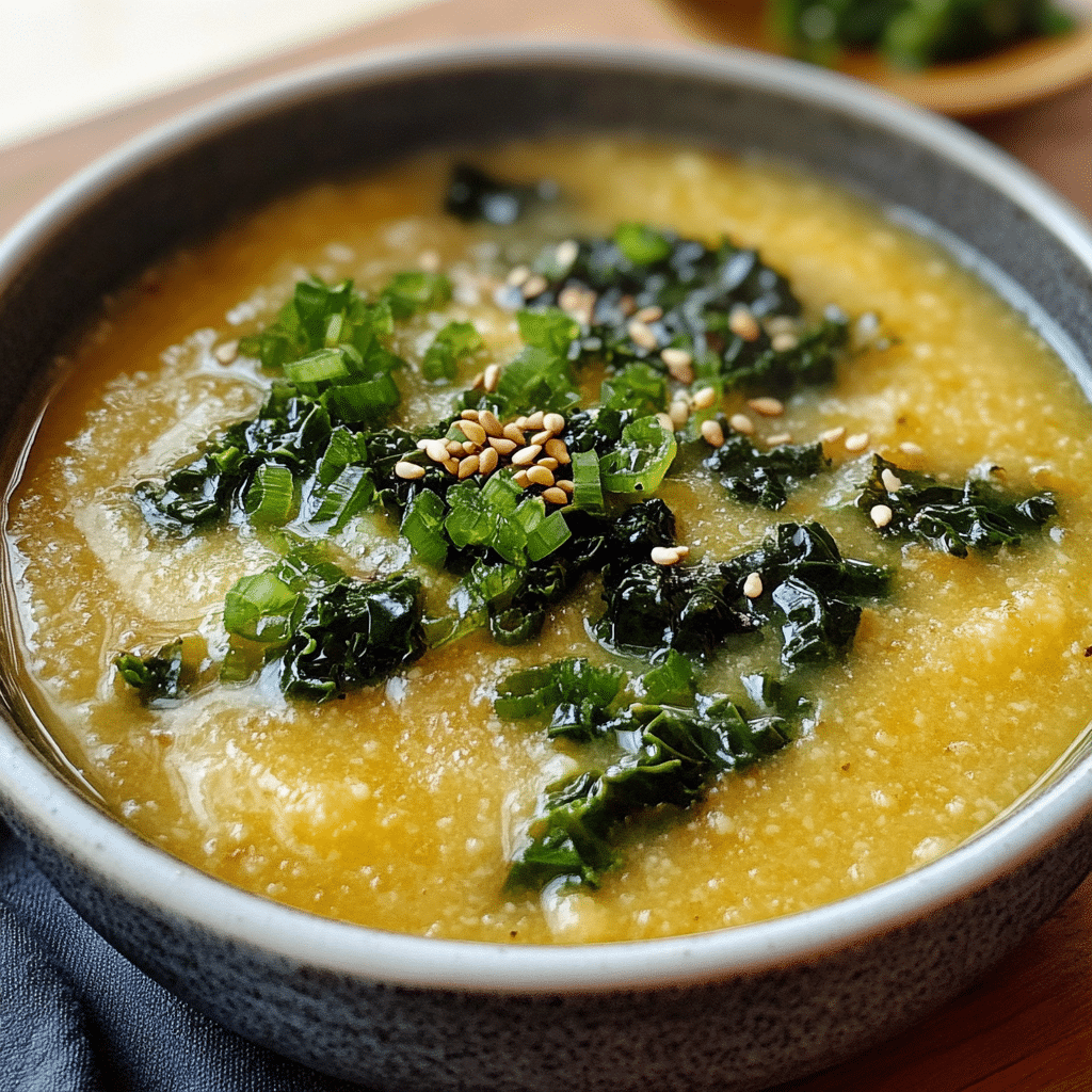 Hearty Vegan Polenta and Kale Soup With Miso and Toasted Sesame Oil
