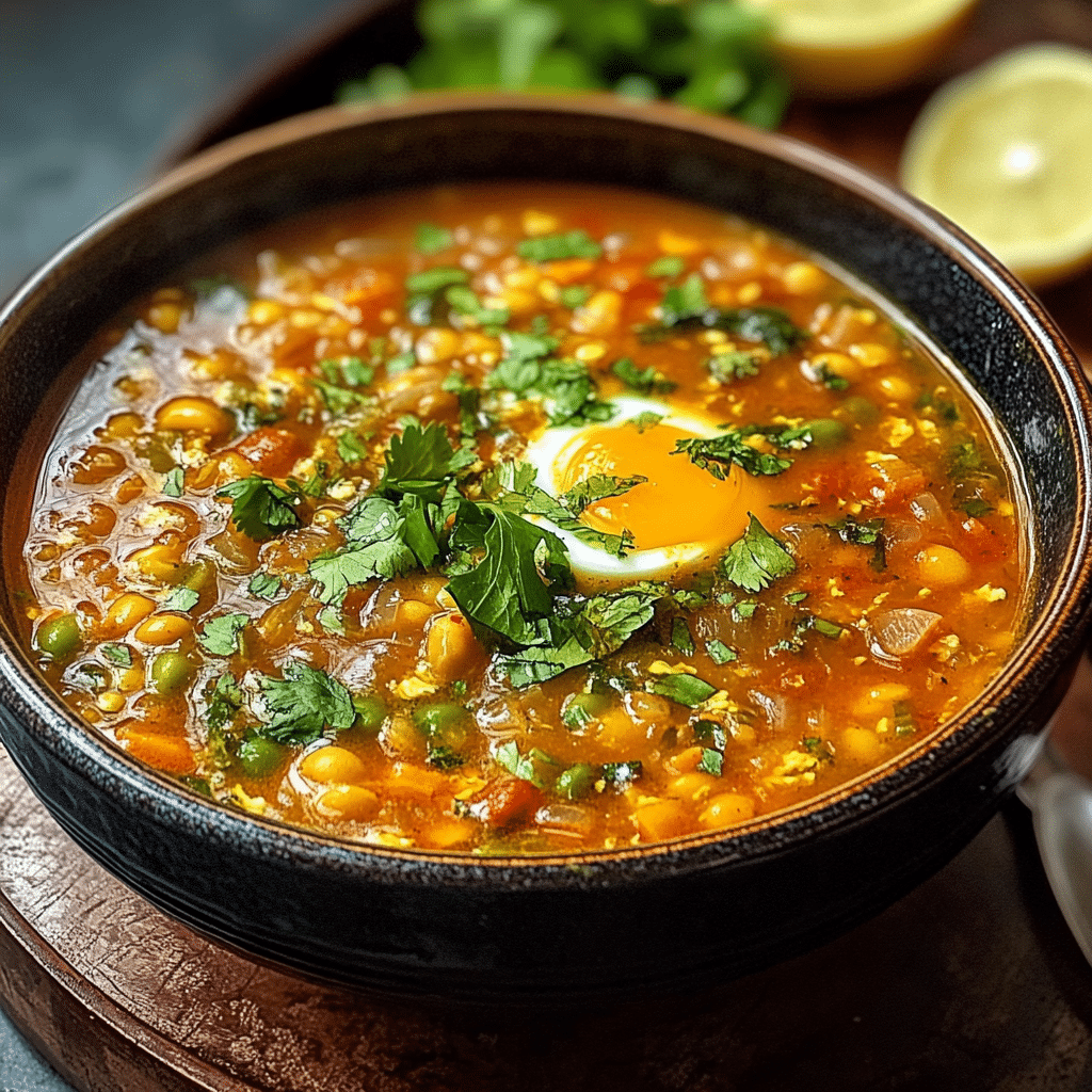 Moroccan Egg Drop Harira (Vegetable and Legume Soup)