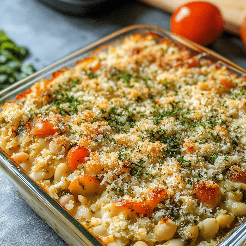 White Bean and Pesto Bake with Brown Rice