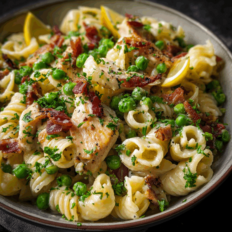 Chicken Pasta with Bacon Peas and Lemon