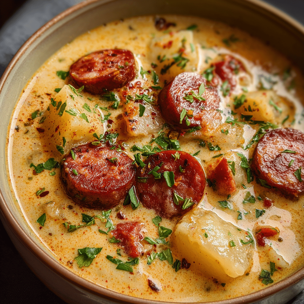 Creamy Cajun Potato Soup with Andouille Sausage