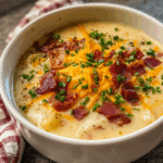 Creamy Crock Pot Potato Soup with Bacon and Cheddar