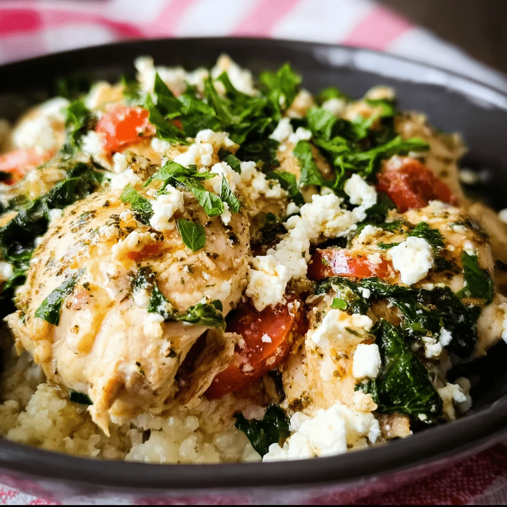 Crock Pot Mediterranean Chicken with Feta and Spinach