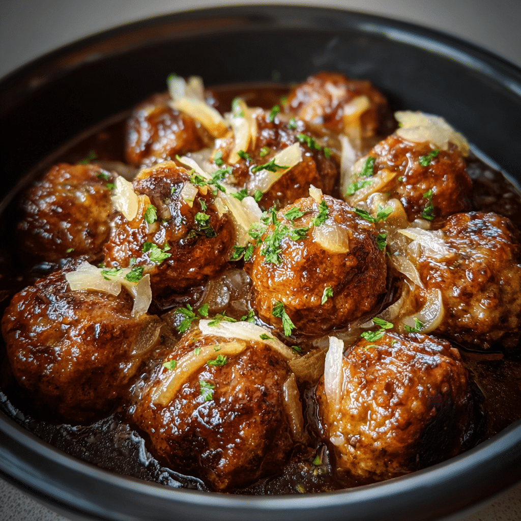 Crockpot French Onion Meatballs