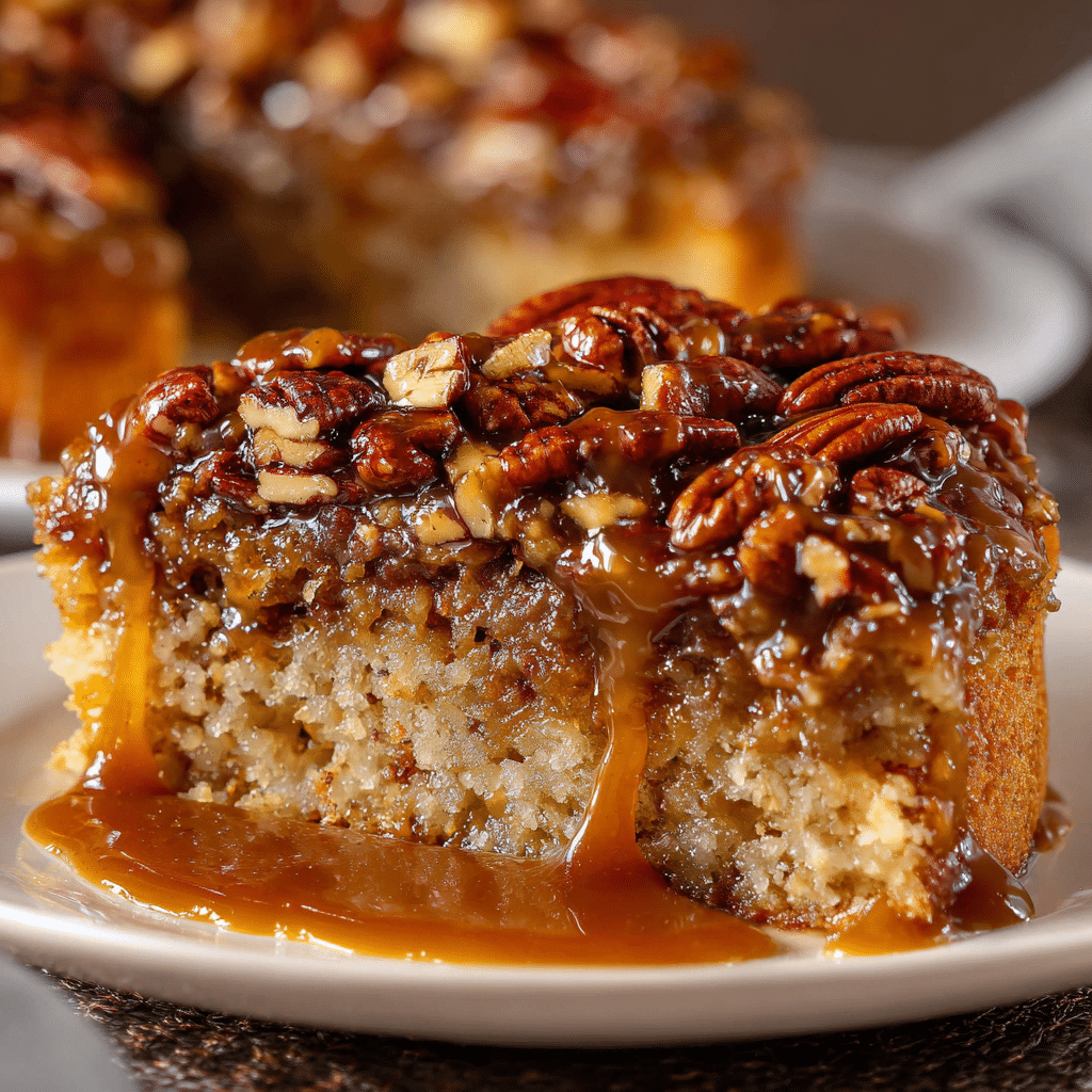 Pecan Pie Cake with Maple Caramel Topping