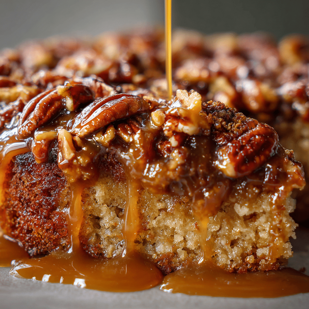 Upside Down Pecan Cake with Caramel Topping