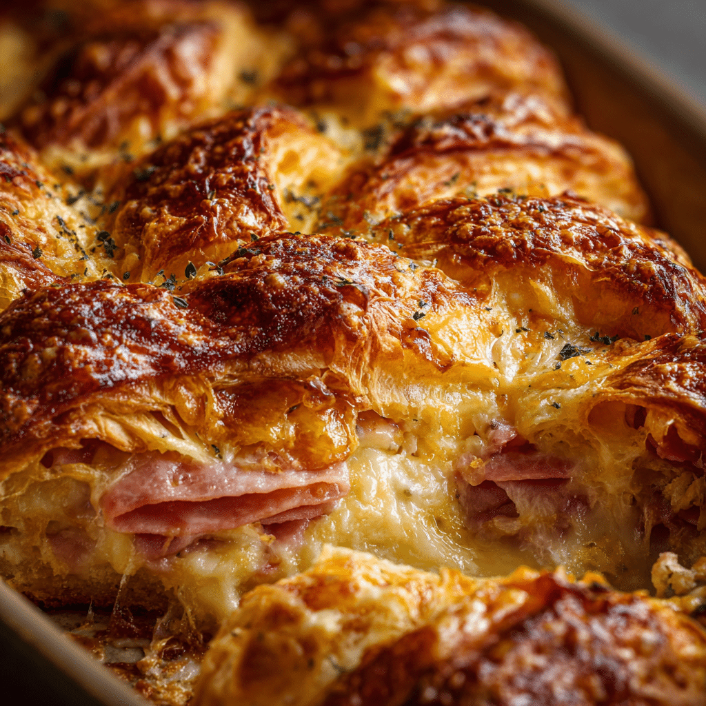 Cheese and Ham Croissant Bake